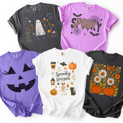 Spooky Season Trendy Ghost Floral Wildflowers Pumpkin Animal Print Fall & Autumn Graphic Tee | Halloween Shirt