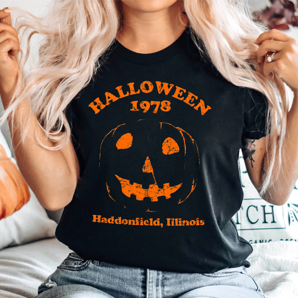 Halloween 1978 Outline Pumpkin Scary Movie Graphic Tee