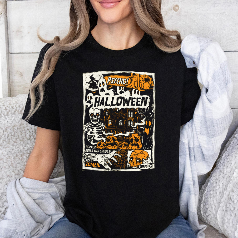 Scary Halloween Comic Strip Poster Graphic Tee