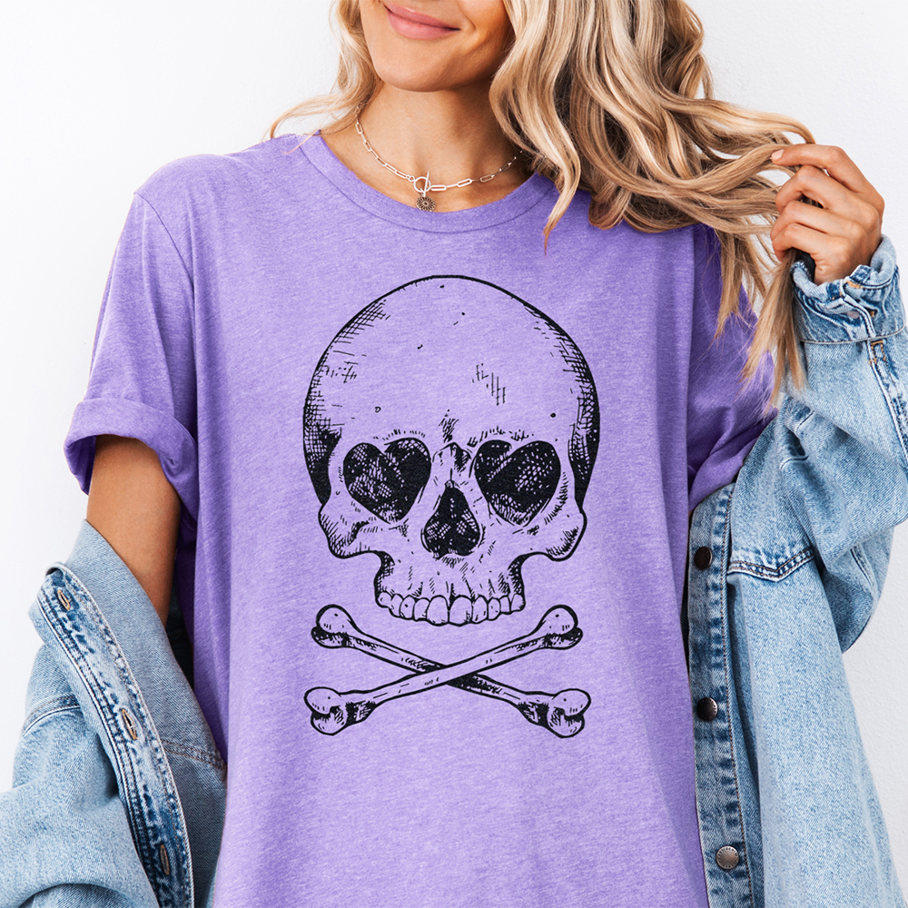 Heart Eyes Skull Crossbones Skeleton Graphic Tee