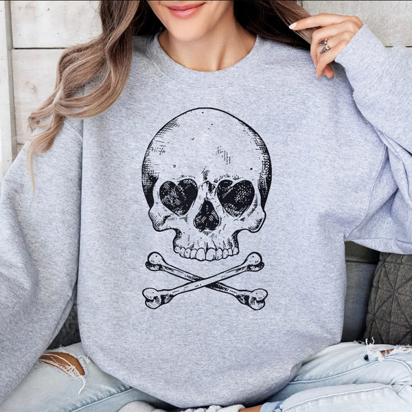 Heart Eyes Skull Halloween Skeleton Graphic Sweatshirt