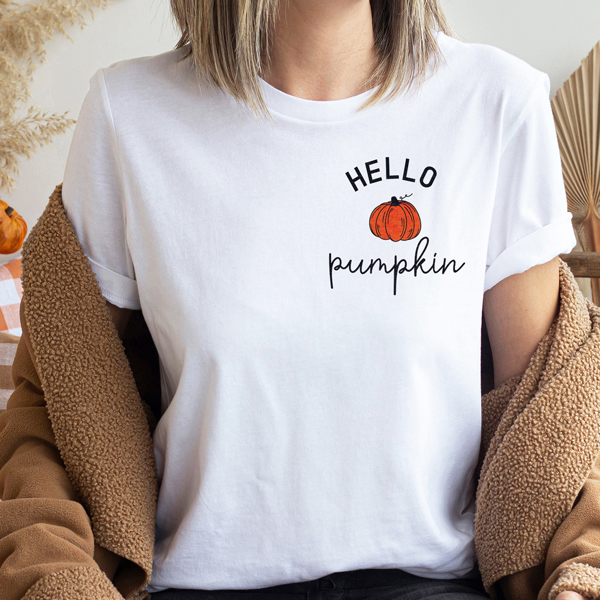 Hello Pumpkin Fall & Halloween Pocket Graphic Tee