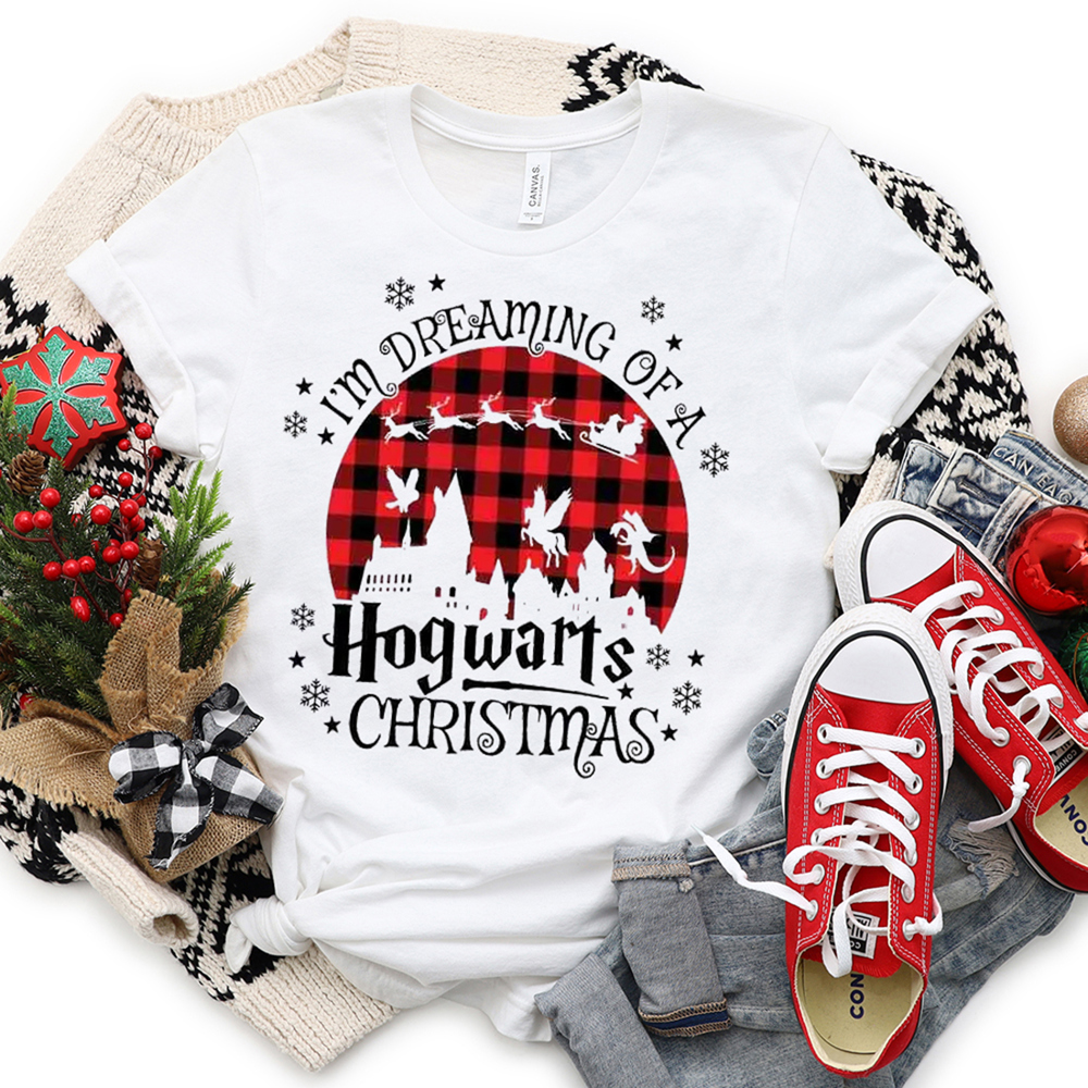 I'm Dreaming Of A Hogwarts Christmas Buffalo Plaid Movie Graphic Tee