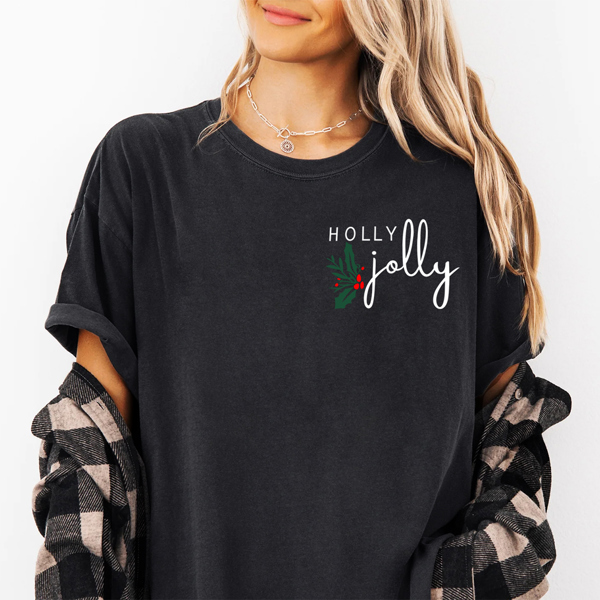 Holly Jolly Joyful Christmas Pocket Graphic Tee