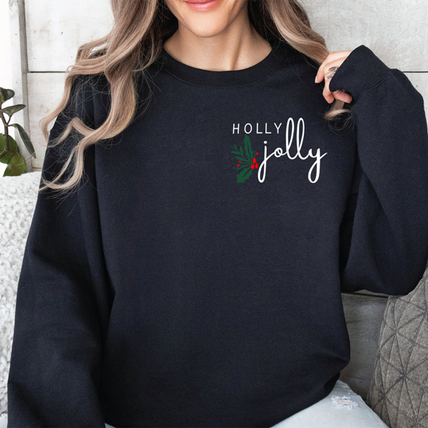 Holly Jolly Joyful Christmas Pocket Graphic Sweatshirt