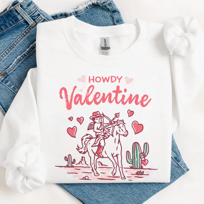 Howdy Valentine Cowgirl Cupid Valentine's Graphic Sweatshirt, Valentines Shirt, Valentines Sweatshirt