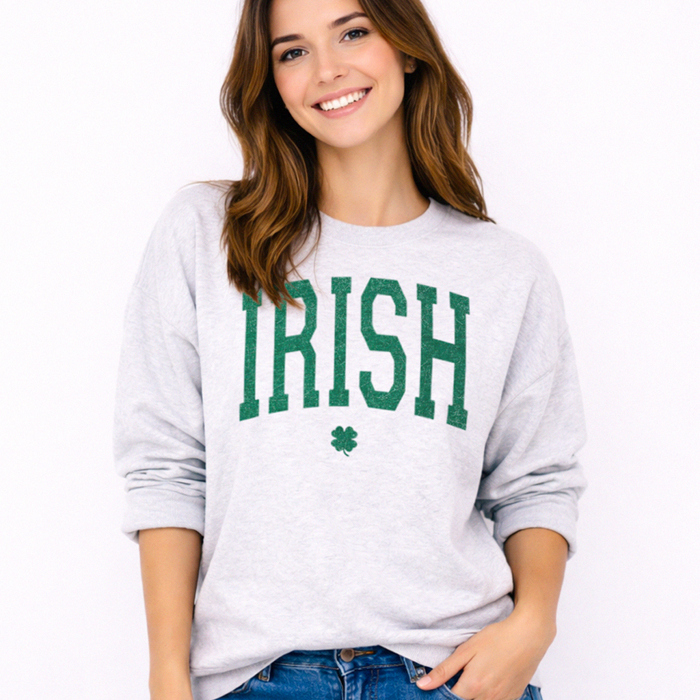 Irish & Clover Simple Varsity St. Patrick's Day Graphic Crewneck Sweatshirt