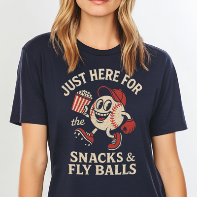 Just Here For Snacks Funny Baseball Graphic Tee | Baseball Shirt