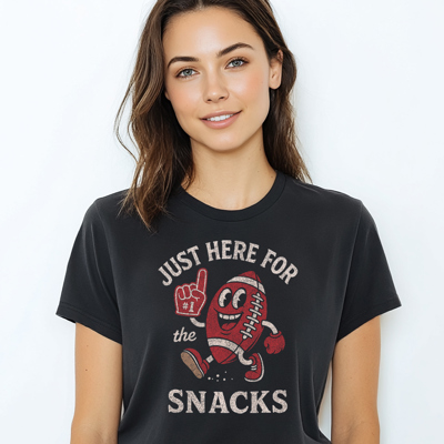 Funny Football Retro Just Here For Snacks Fall & Autumn Graphic Tee | Football Shirt
