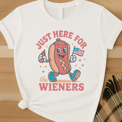 Just Here For The Weiners Funny USA America Patriotic Graphic Tee | 4th Of July Shirt