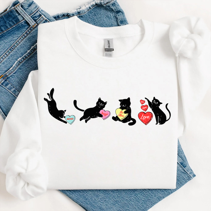 Kittens & Candy Hearts Valentine's Day Graphic Sweatshirt, Valentine's Shirt, Valentine's Sweatshirt