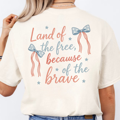 Land Of The Free America Flag Bow Patriotic Graphic Tee | 4th Of July Shirt