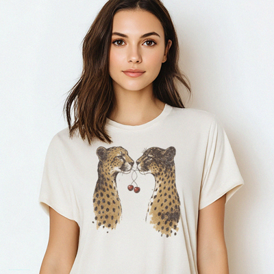 Retro Leopard Cherry Kiss Vintage Animal Cheetah Graphic Tee | Animal Shirt