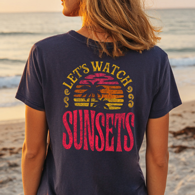 Let's Watch Sunsets Simple Summer Lake Beach Vacation Graphic Tee | Summer Shirt