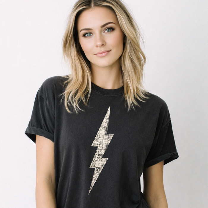 Vintage Lightning Bolt Distressed Graphic Tee | Summer Shirt