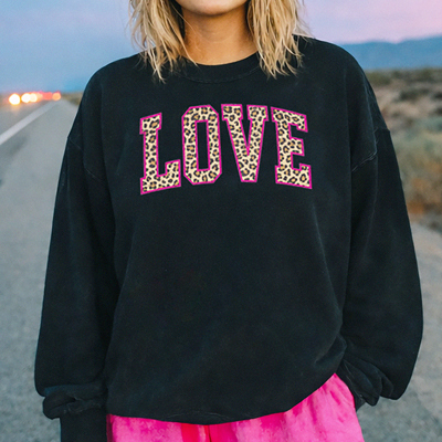 Pink Love & Leopard Animal Print College Style Valentine's Day Graphic Sweatshirts | Valentine's Shirt