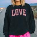 Pink Love & Leopard Animal Print College Style Valentine's Day Graphic Sweatshirts | Valentine's Shirt