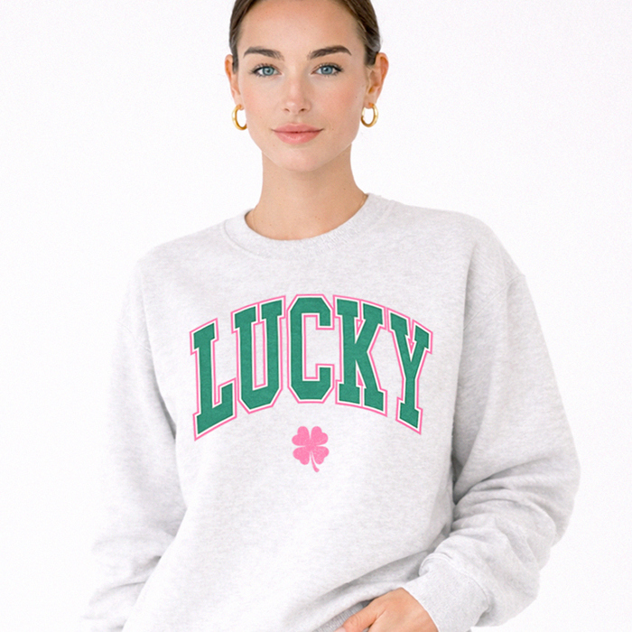 Lucky Pink Sharmock Clover St. Patrick’s Day Graphic Sweatshirt