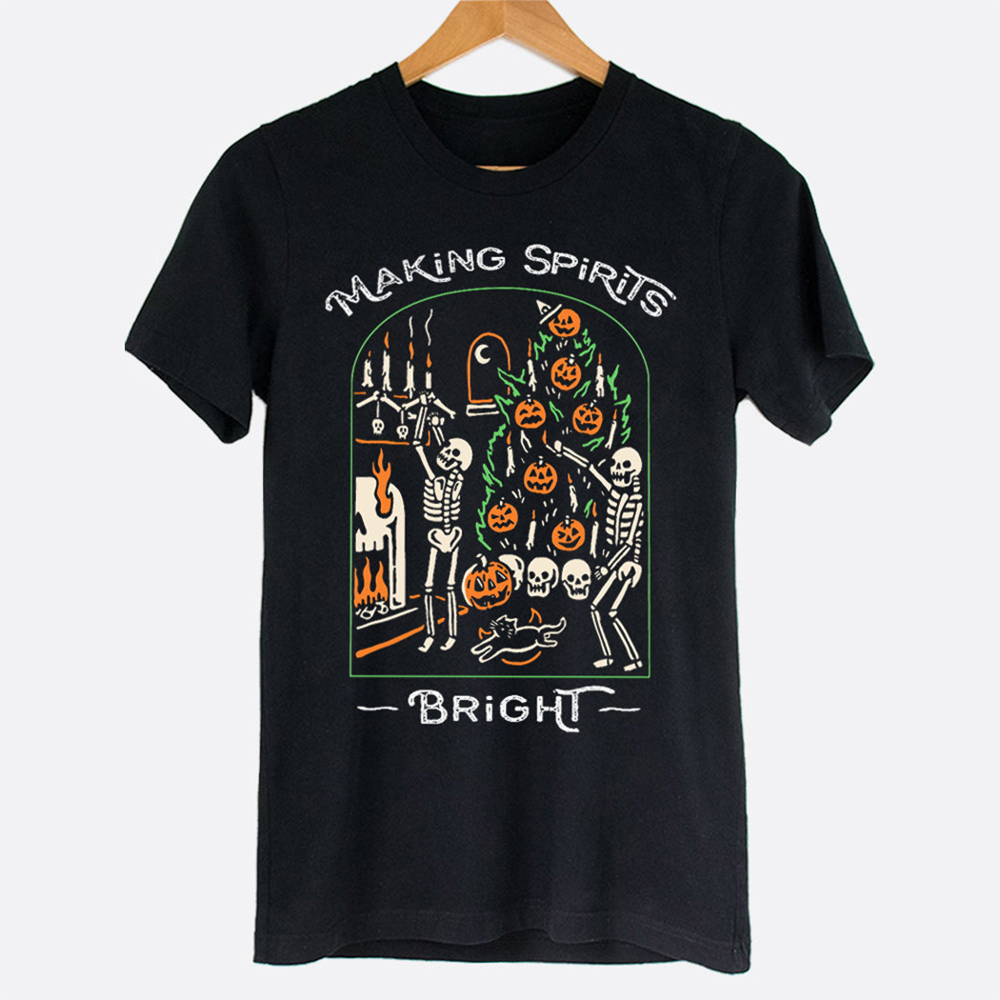 Making Spirits Bright Spooky Ghost Halloween & Christmas Graphic Tee