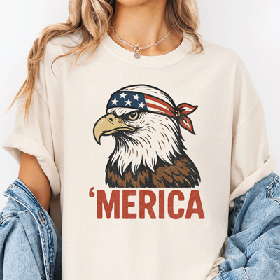 Merica Patriotic Bald Eagle Funny USA America Graphic Tee | 4th Of July Shirt