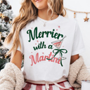  Merrier With A Martini Retro Christmas Graphic Tee