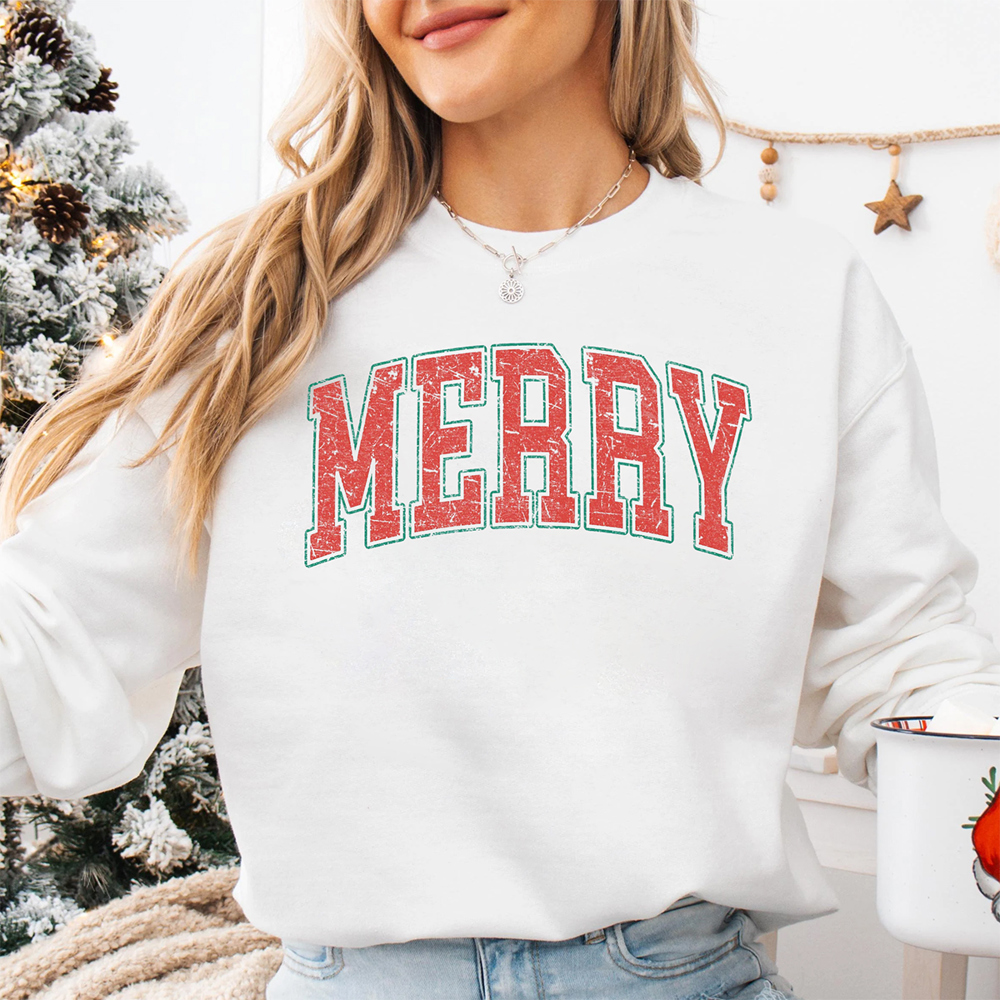 Merry Block Letters Christmas Graphic Tee