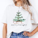  Merry + Bright Tree On Sled Wintry Christmas Graphic Tee