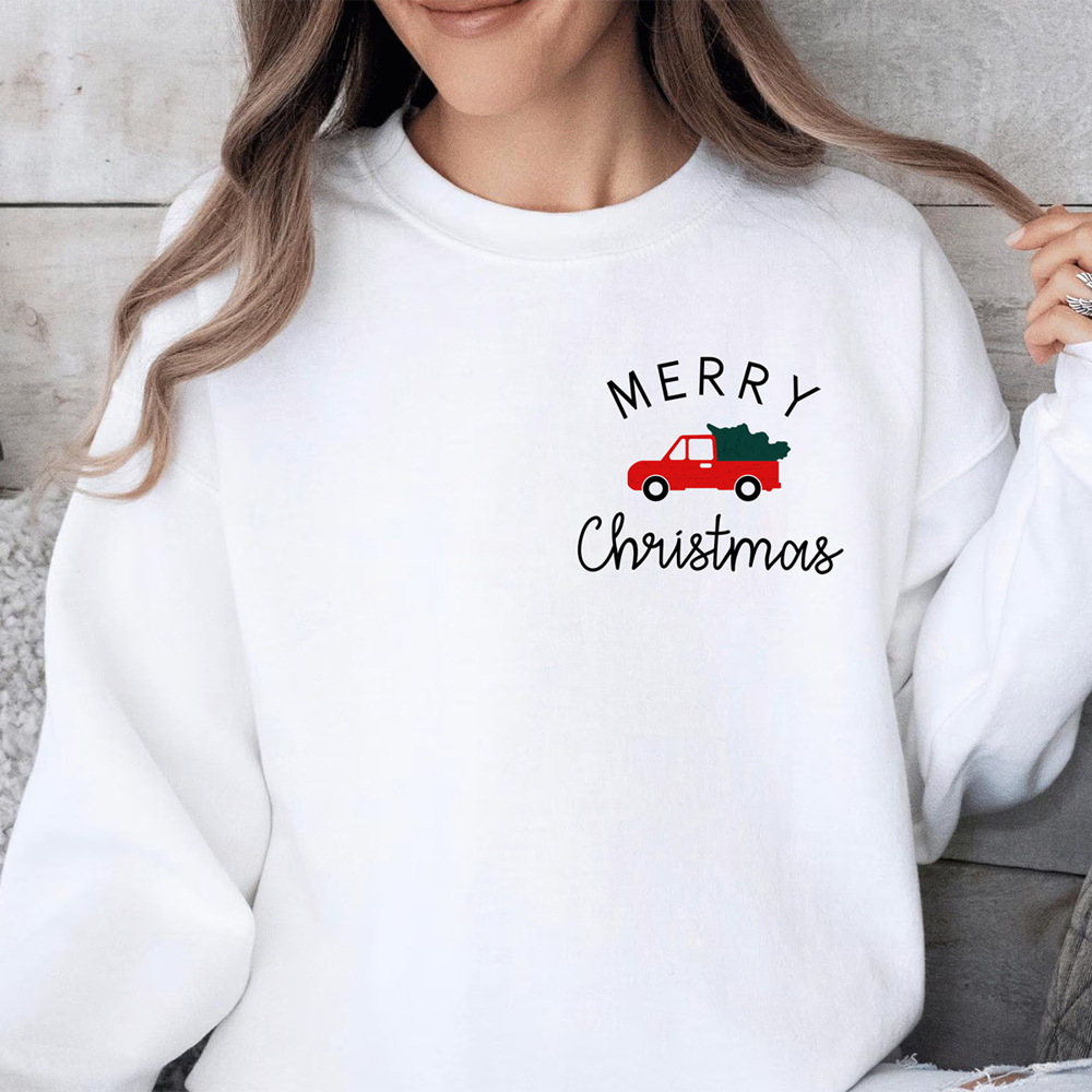 Merry Christmas Jolly Red Truck Graphic Sweatshirt