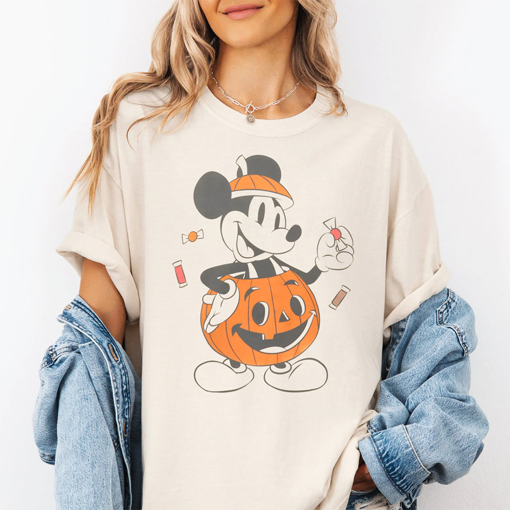 Mickey In A Pumpkin Cute Halloween Graphic Tee