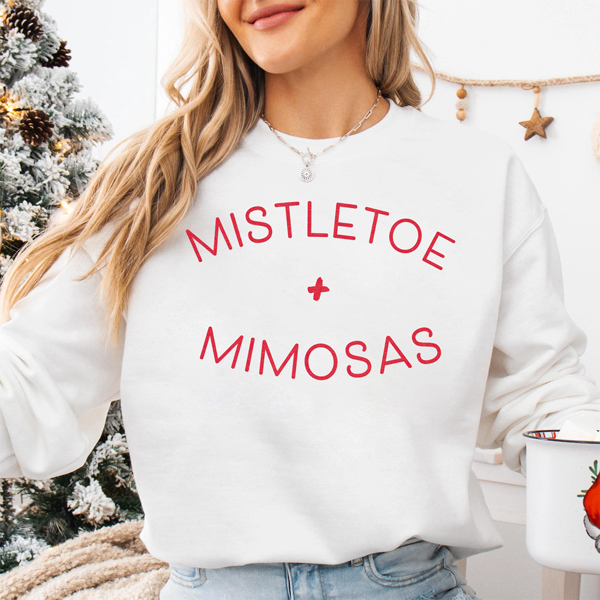 Mistletoe + Mimosas Festive Christmas Graphic Sweatshirt