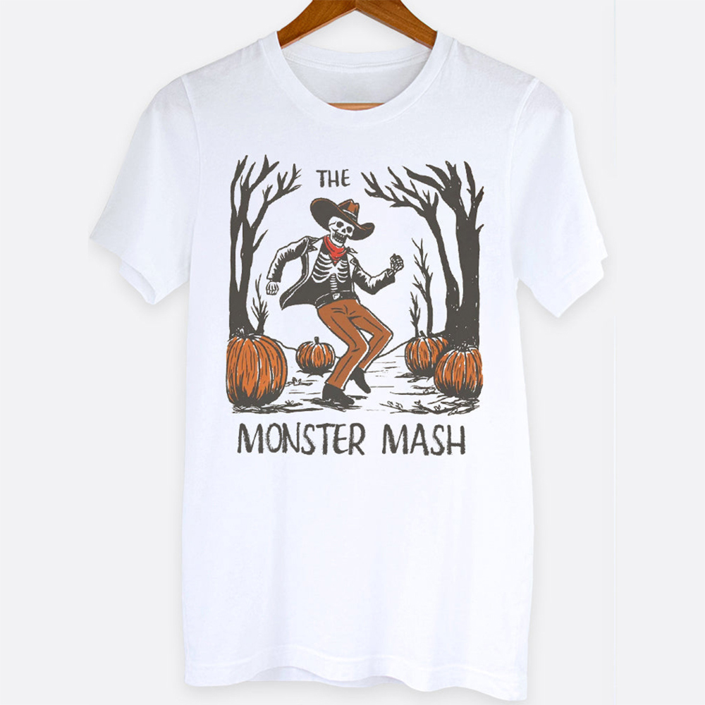 The Monster Mash Western Cowboy Skeleton Halloween Spooky Graphic Tee