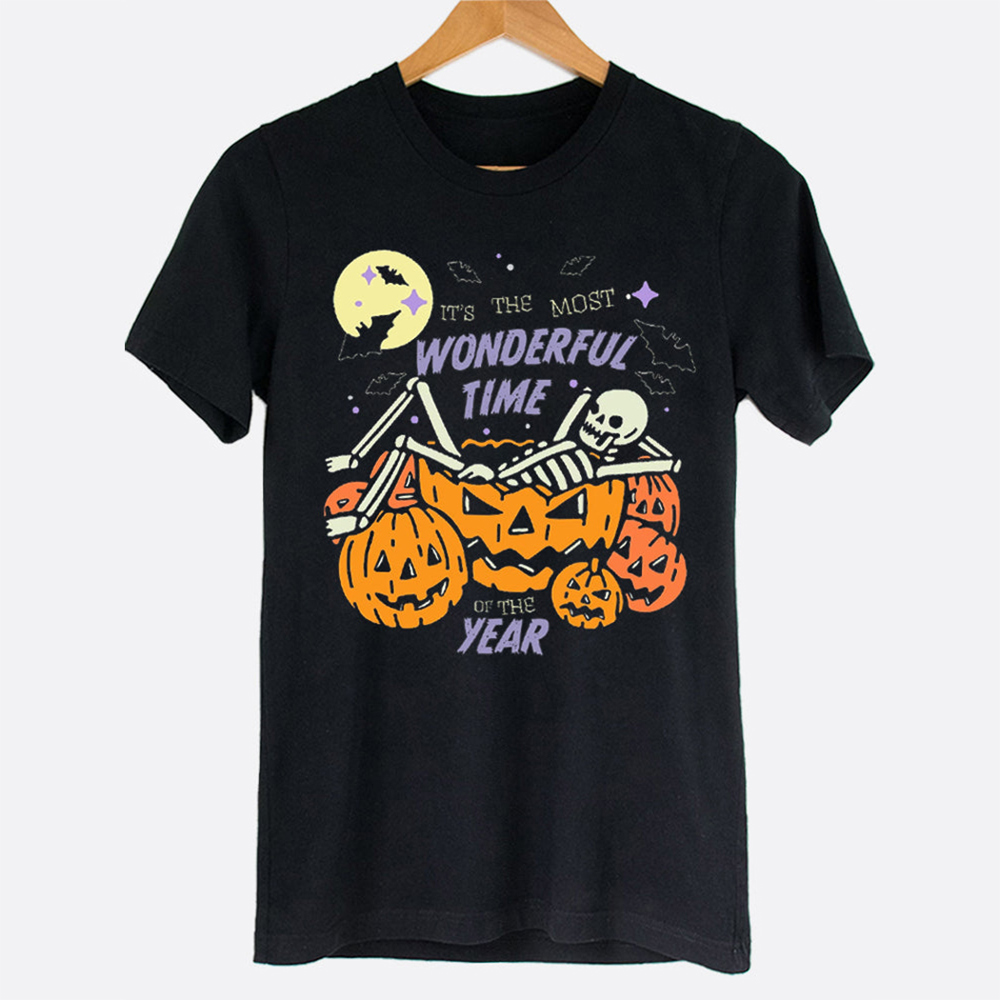 Most Wonderful Time Skeleton Pumpkin Fall & Halloween Graphic Tee