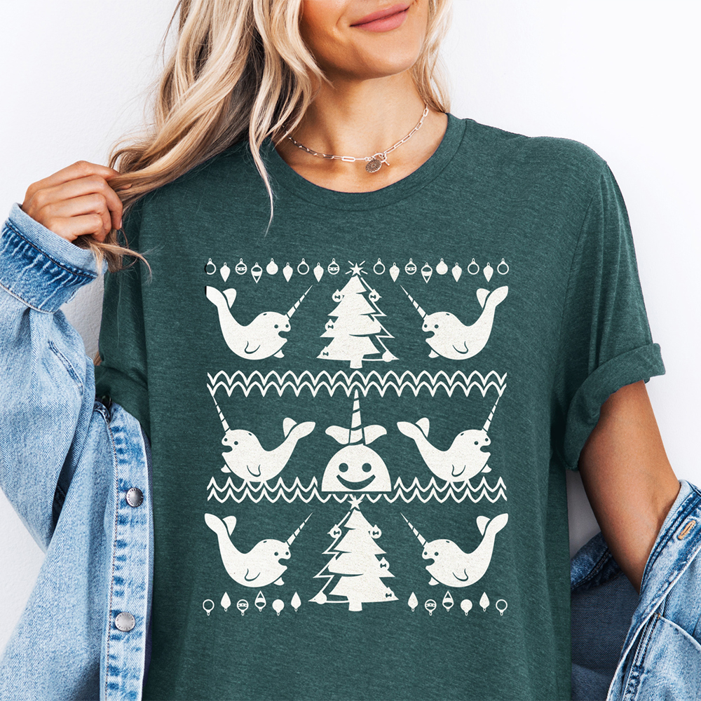 Narwhal Collage Festive Animal Christmas Graphic Tee