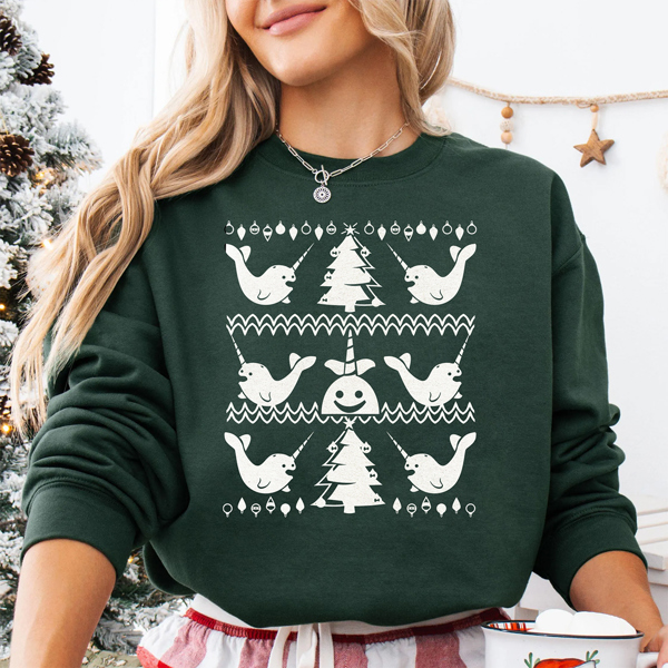 Narwhal Collage Festive Christmas Sweatshirt