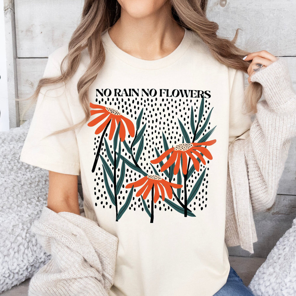 No Rain No Flowers Boho Floral Graphic Tee