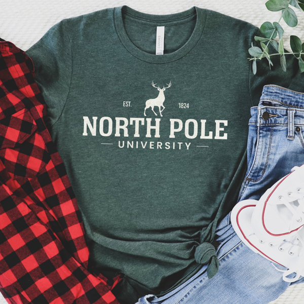 North Pole University Est. 1824 Christmas Graphic Tee