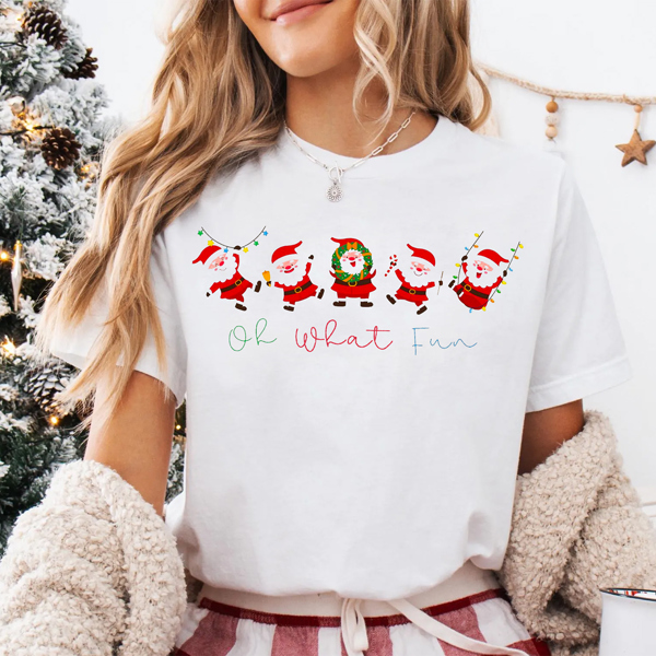 Oh What Fun Cute Santas Christmas Graphic Tee