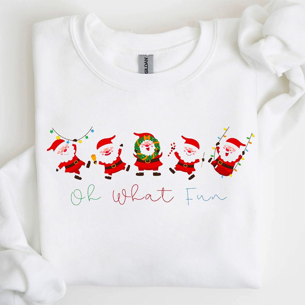 Oh What Fun Cute Santas Christmas Graphic Sweatshirt