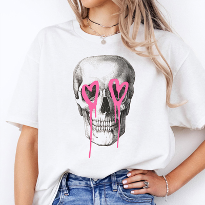 Pink Heart Skull Valentine's Day Graphic Tee