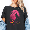  Spooky Pink Witch & Pumpkins Fall & Autumn Graphic Tee | Halloween Shirt