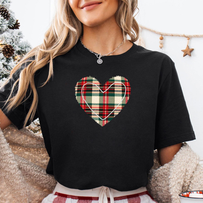 Plaid Heart Trendy Love Valentines Graphic Tee