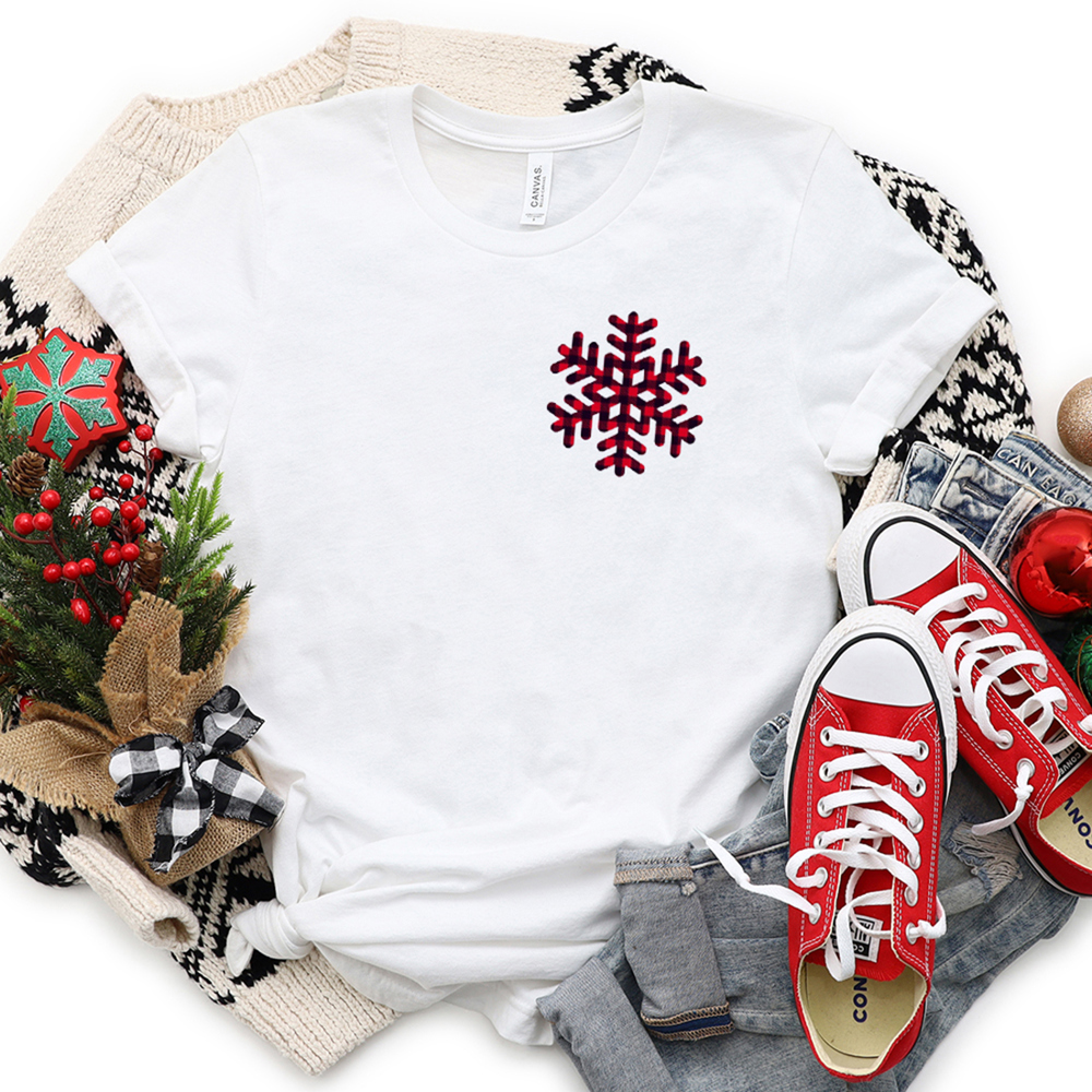 Buffalo Plaid Snowflake Pocket Christmas Graphic Tee