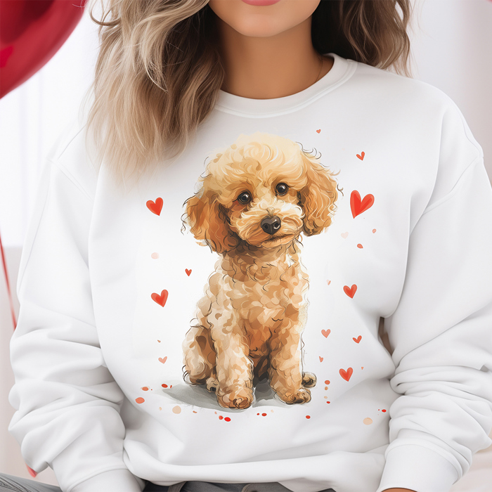 Poodle & Hearts Valentine's Day Dog Graphic Sweatshirt, Valentines Shirt, Valentines Sweatshirt