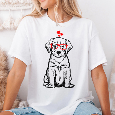 Puppy Love Dog & Heart Glasses Lab Valentine's Day Graphic Tee, Valentine's Day Shirt, Dog Shirt