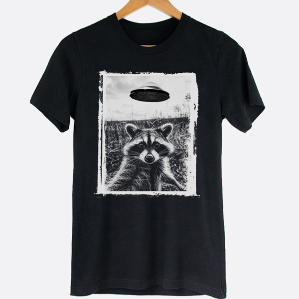 Raccoon & UFO Selfie Funny Animal Graphic Tee