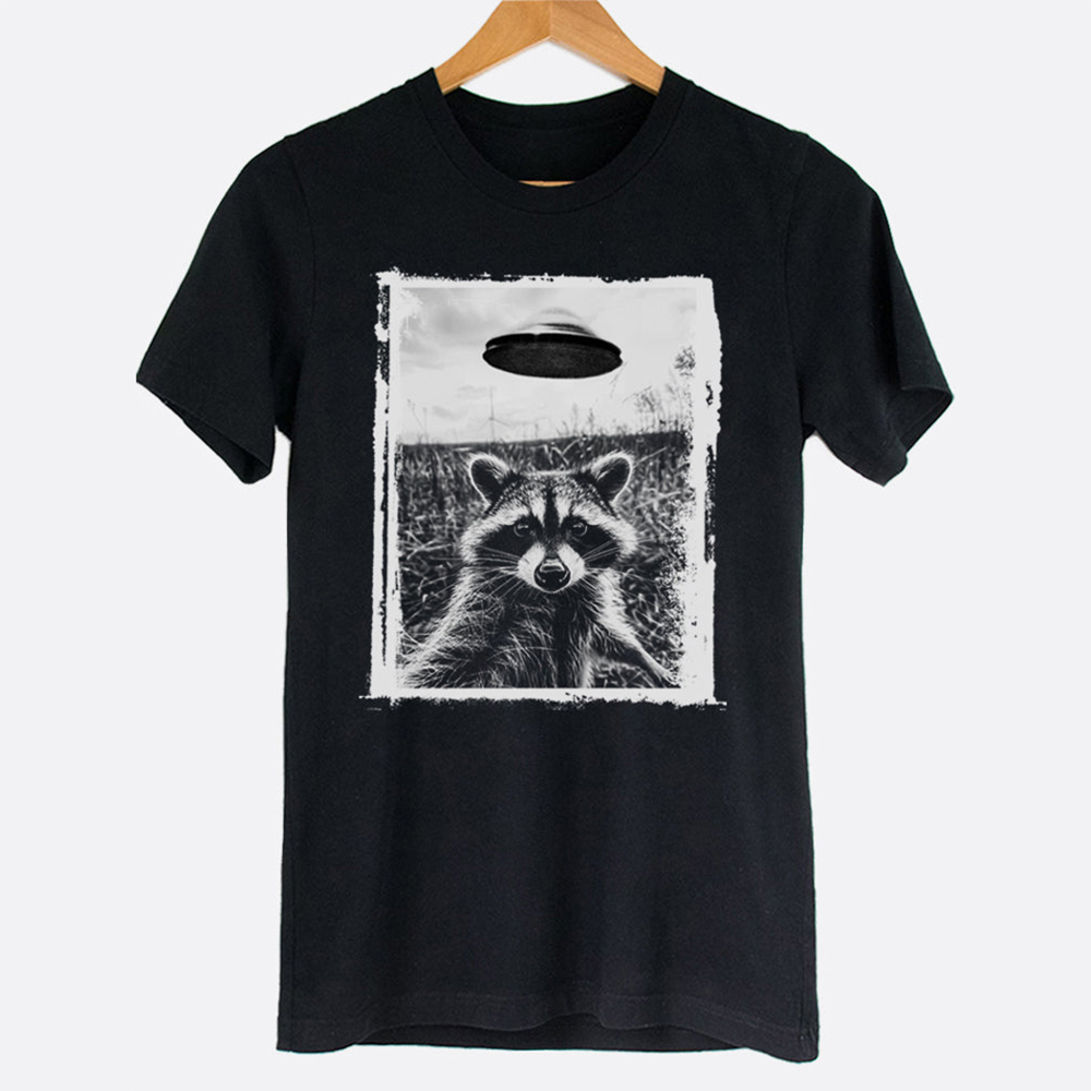 Raccoon & UFO Selfie Funny Animal Graphic Tee