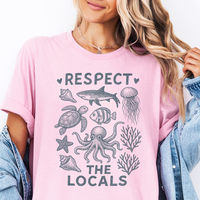 Respect The Locals Summer Beach Ocean Fish Animal Graphic Tee | Summer Beach Tee