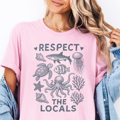 Respect The Locals Summer Beach Ocean Fish Animal Graphic Tee | Summer Beach Tee