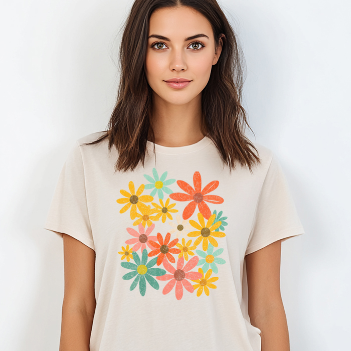 Retro Floral Daisy Vintage Flower Happy Graphic Tee | Floral Shirt