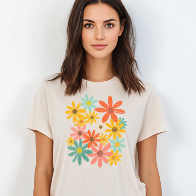 Retro Floral Daisy Vintage Flower Happy Graphic Tee | Floral Shirt